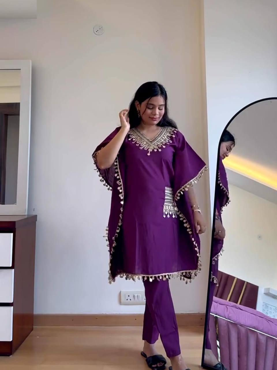 Luxury Chinon Silk Kaftan & Pant Set