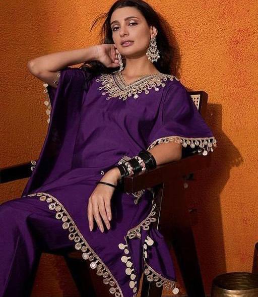 Luxury Chinon Silk Kaftan & Pant Set