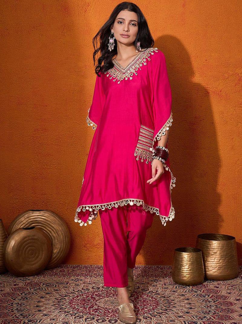 Luxury Chinon Silk Kaftan & Pant Set