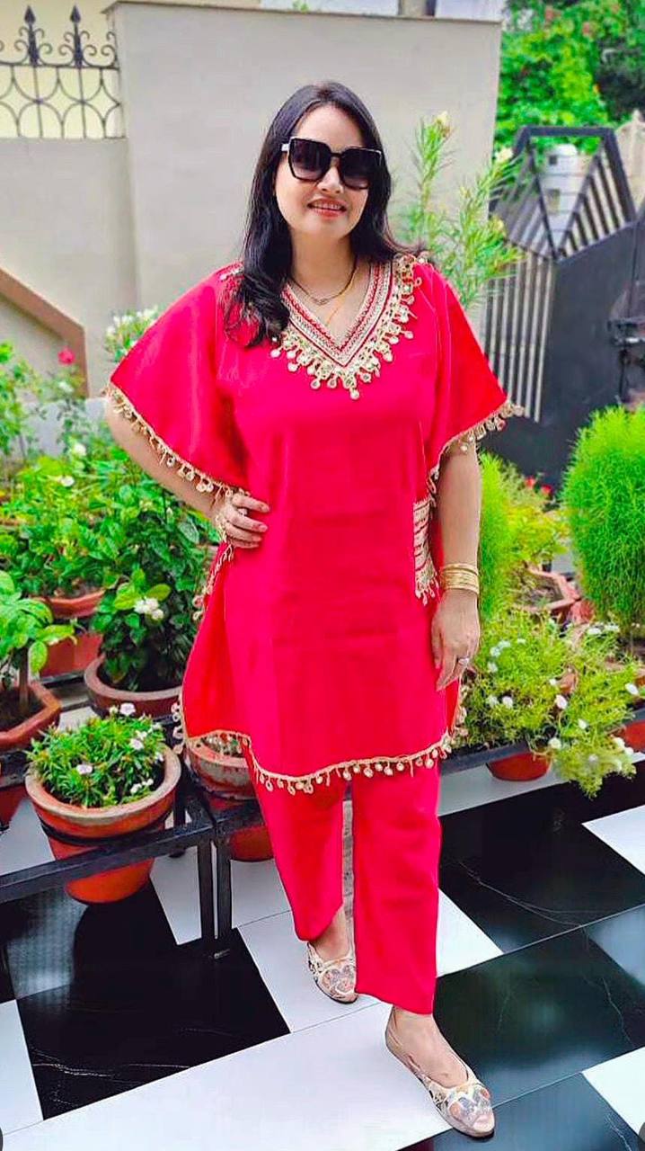 Luxury Chinon Silk Kaftan & Pant Set