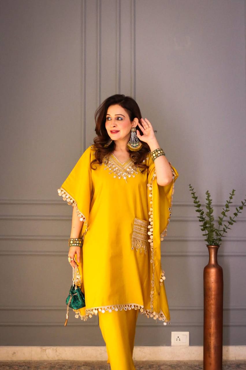 Luxury Chinon Silk Kaftan & Pant Set