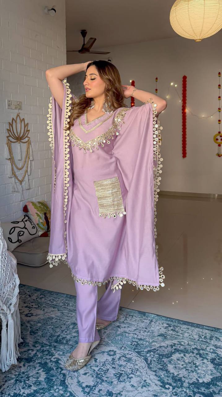 Luxury Chinon Silk Kaftan & Pant Set