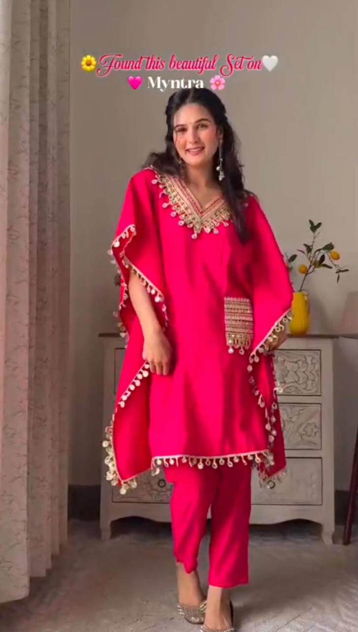 Luxury Chinon Silk Kaftan & Pant Set