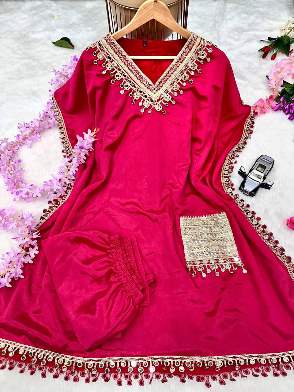 Luxury Chinon Silk Kaftan & Pant Set