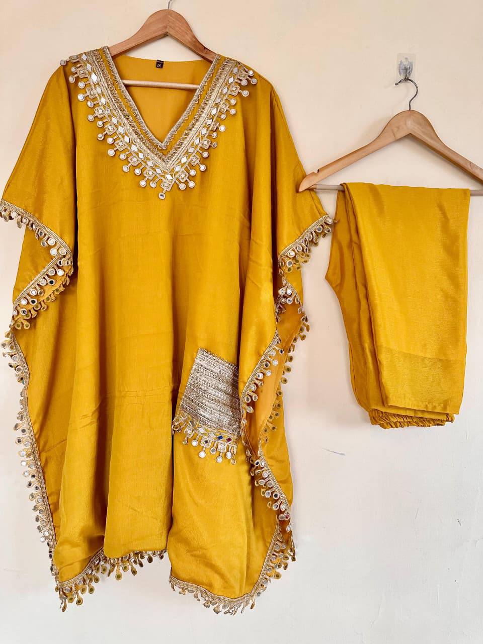 Luxury Chinon Silk Kaftan & Pant Set