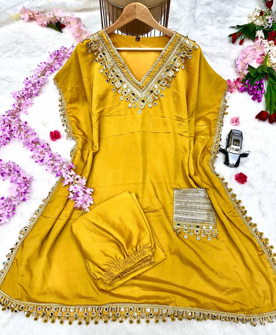 Luxury Chinon Silk Kaftan & Pant Set