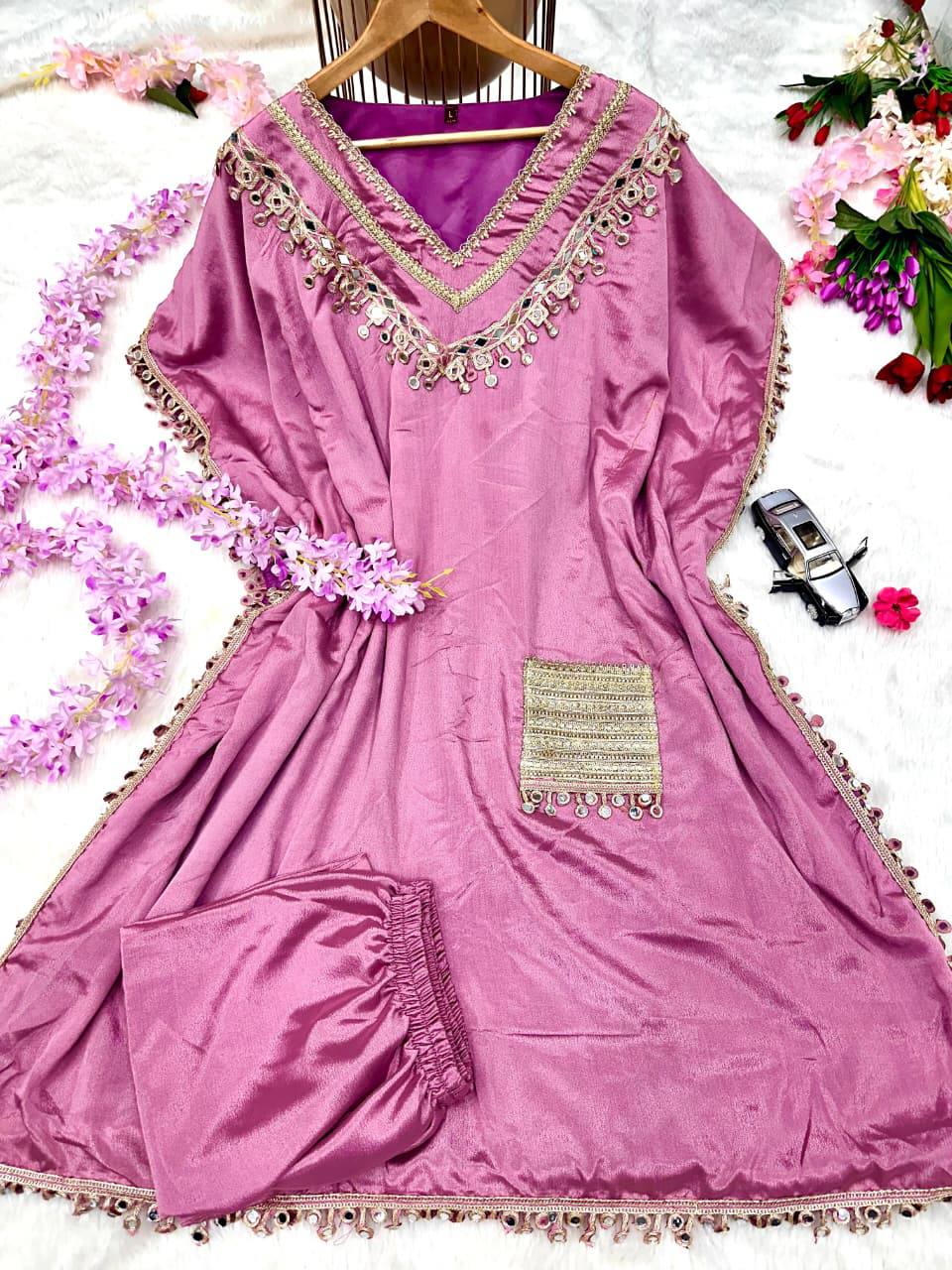 Luxury Chinon Silk Kaftan & Pant Set