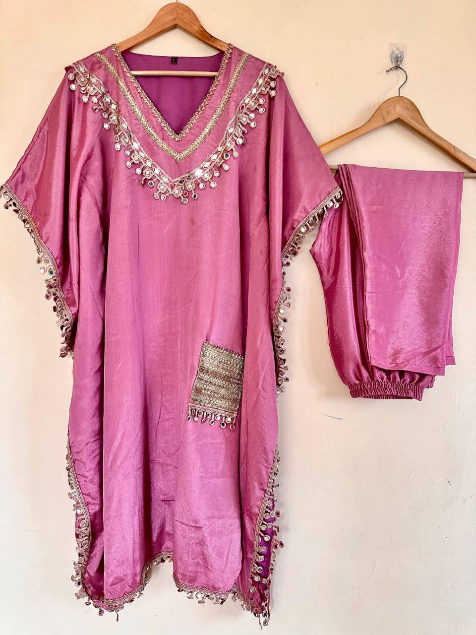 Luxury Chinon Silk Kaftan & Pant Set