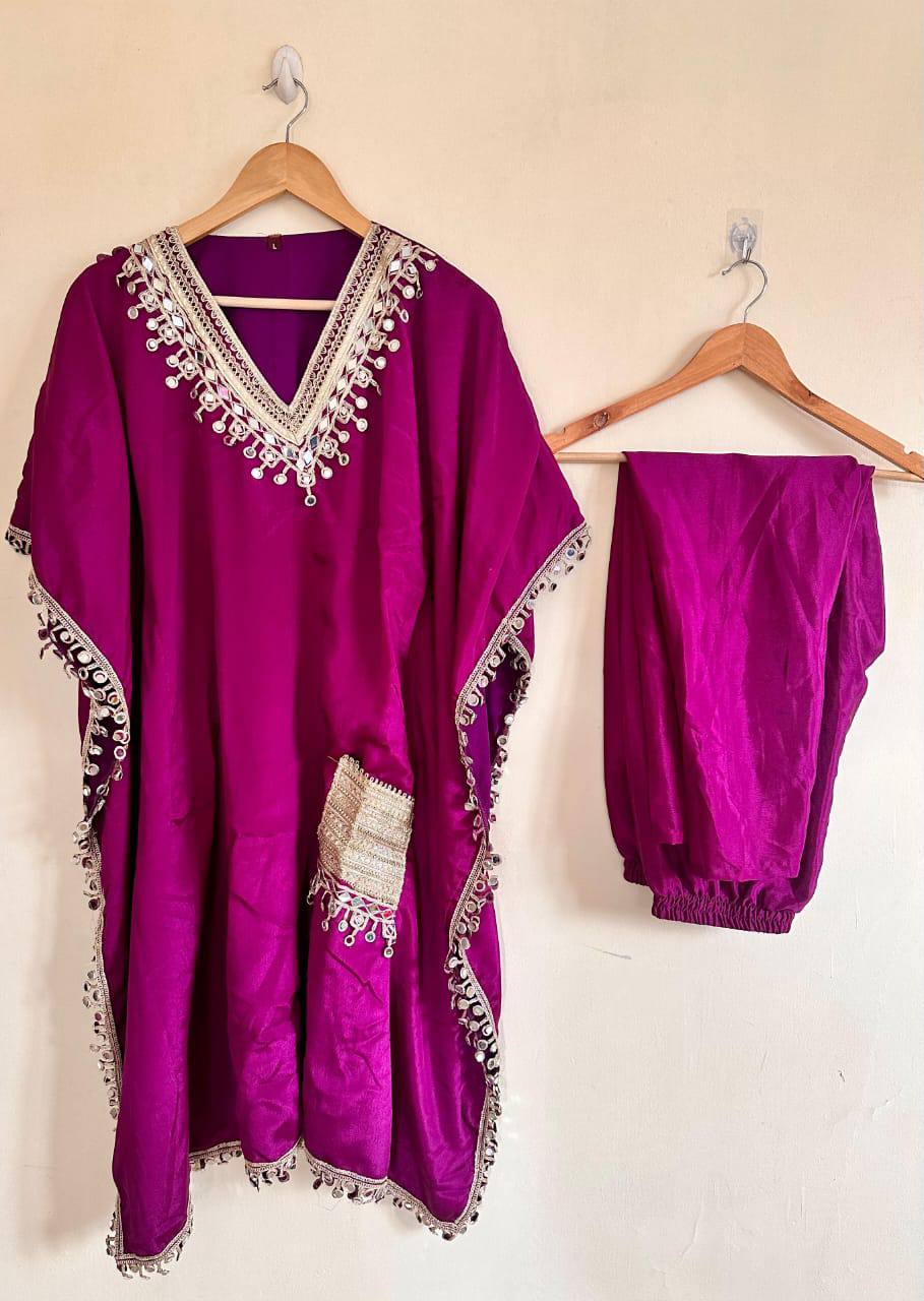 Luxury Chinon Silk Kaftan & Pant Set
