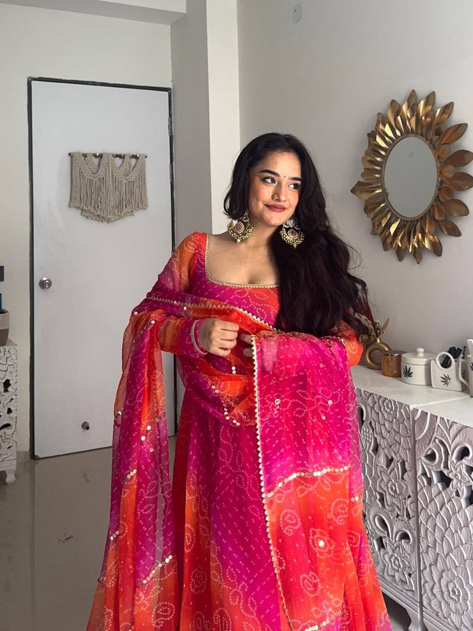 Panchtatva Launching Orignal Bandhani Print 2 piece Gown and Dupatta Set