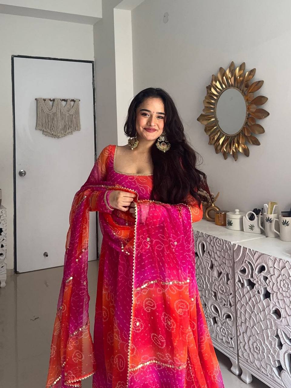 Panchtatva Launching Orignal Bandhani Print 2 piece Gown and Dupatta Set