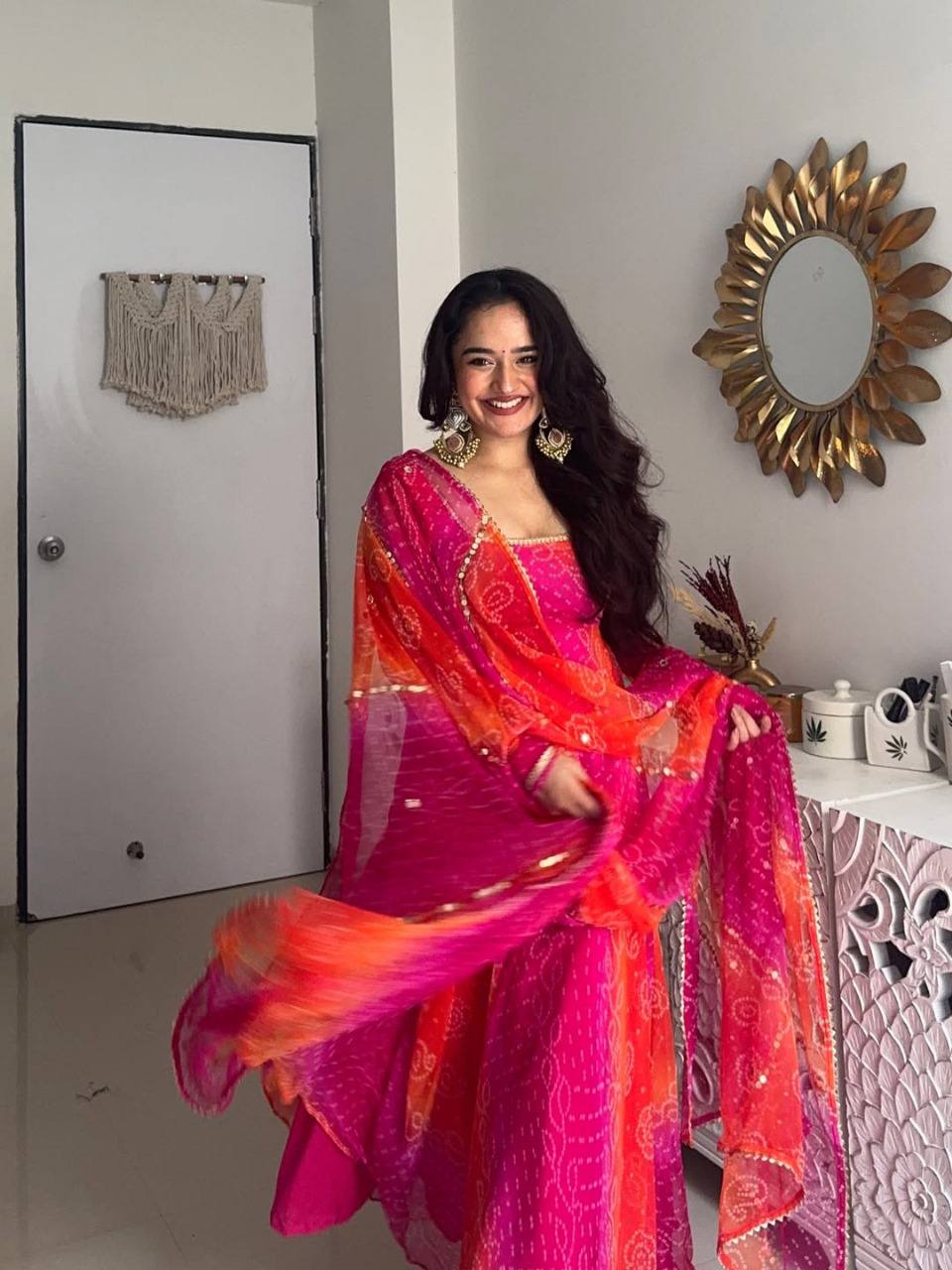 Panchtatva Launching Orignal Bandhani Print 2 piece Gown and Dupatta Set