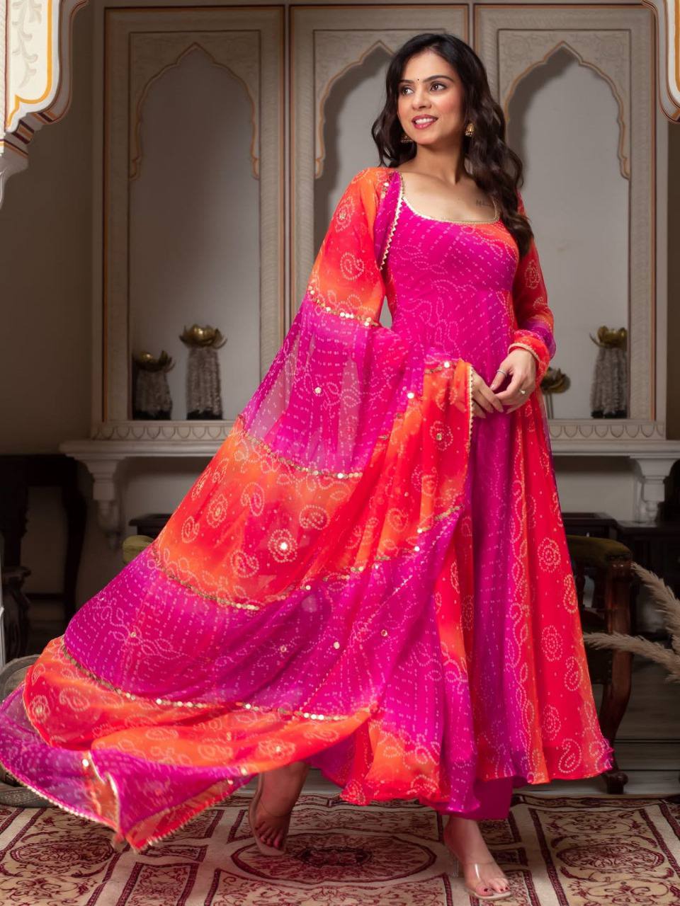 Panchtatva Launching Orignal Bandhani Print 2 piece Gown and Dupatta Set