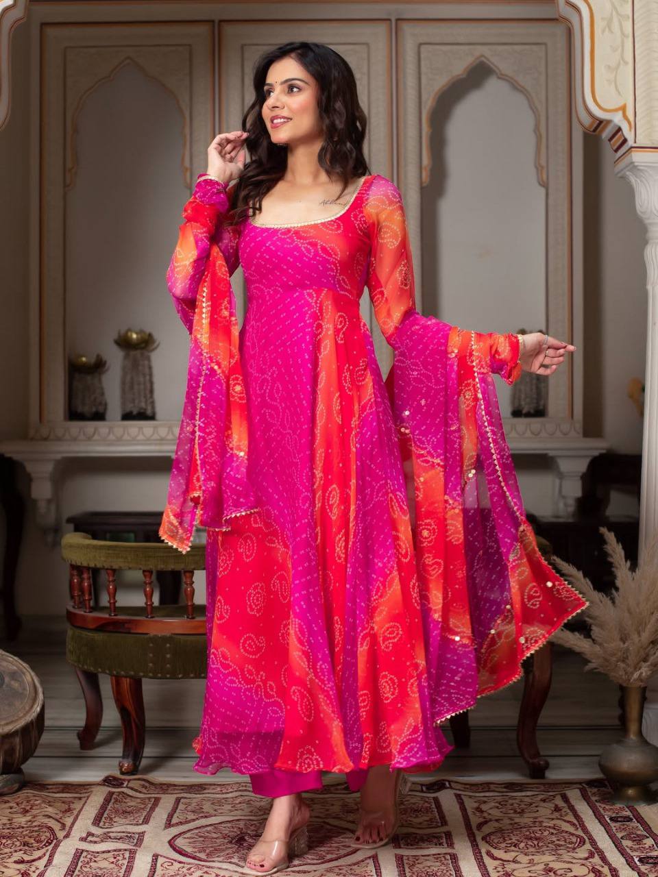 Panchtatva Launching Orignal Bandhani Print 2 piece Gown and Dupatta Set