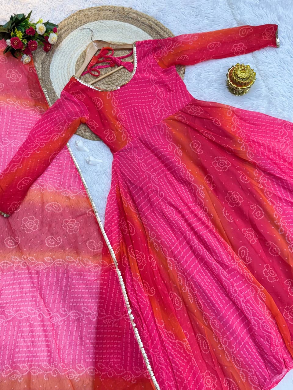 Panchtatva Launching Orignal Bandhani Print 2 piece Gown and Dupatta Set