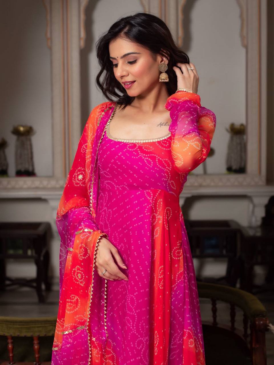 Panchtatva Launching Orignal Bandhani Print 2 piece Gown and Dupatta Set