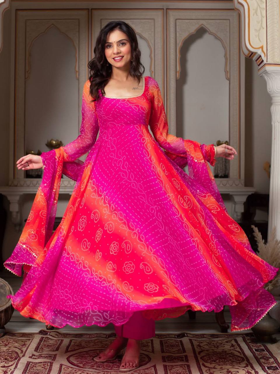 Panchtatva Launching Orignal Bandhani Print 2 piece Gown and Dupatta Set