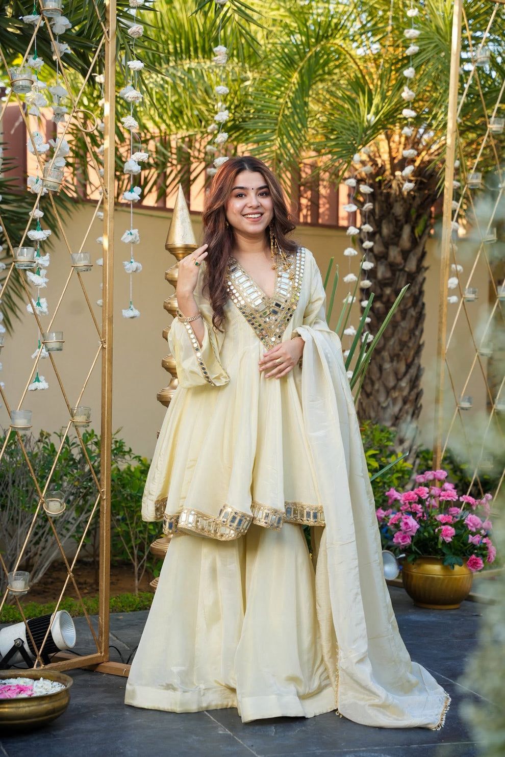 PANCHTATVA Exclusive Original Mirror Work Fully Stitched Soft Chinon Set | Top + Bottom + Dupatta | Embroidery & Handwork Collection
