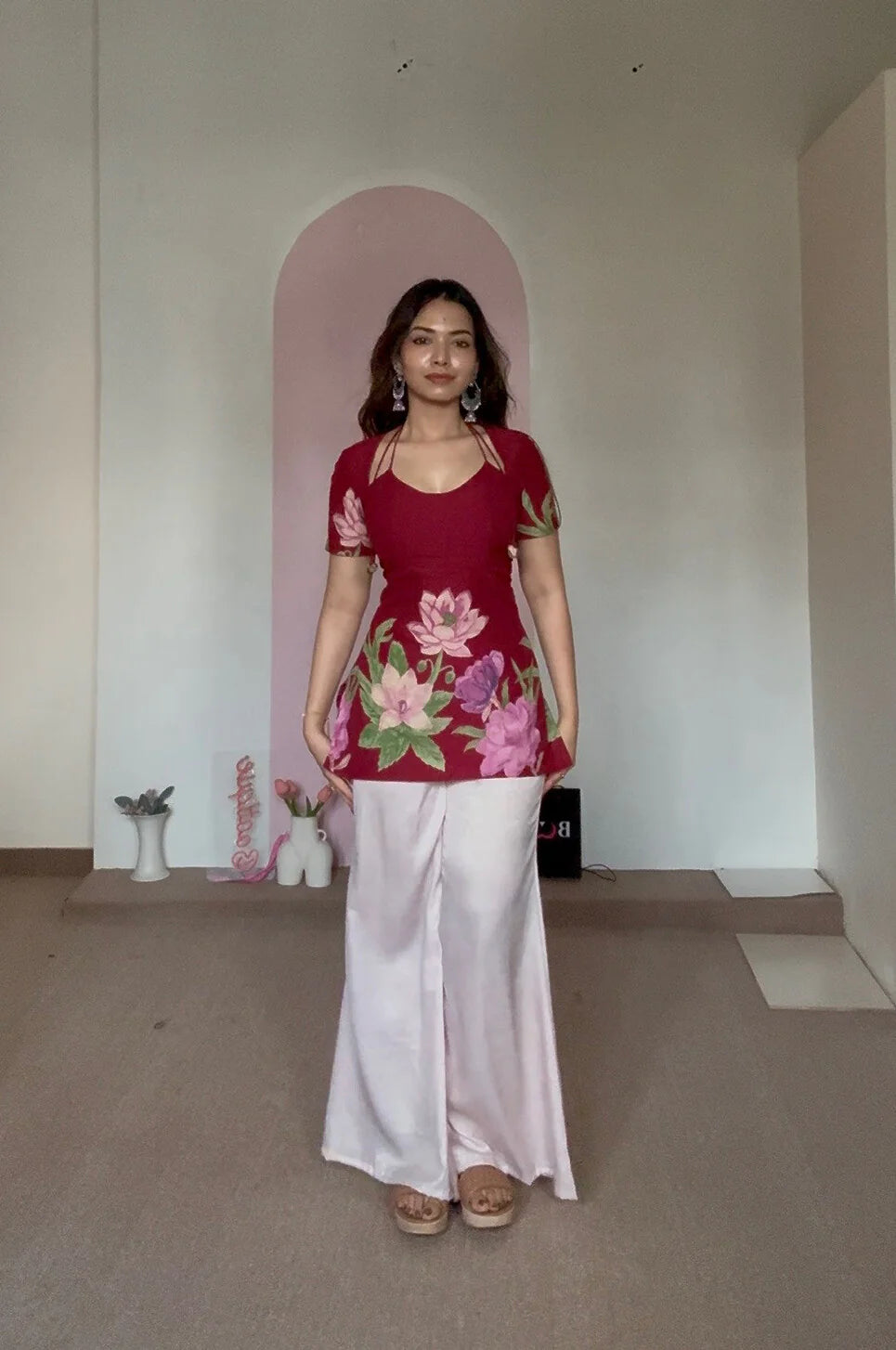 Laila Kurti – Deep Maroon Floral Pure Cotton Kurti with Soft Double Lining